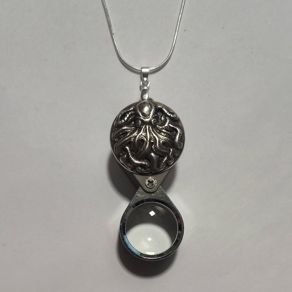Magnifying Glass Oxidized Octopus Jeweler's Loupe Pendant Necklace